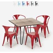 Table 80x80cm + 4 chaises style Lix design industriel
