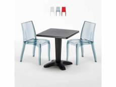 Table carrée noire 70x70cm avec 2 chaises colorées grand soleil set bar café cristal light balcony Grand Soleil