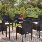 Table d'extérieur Table de salon de jardin - dessus en verre Noir 190x90x75cm Résine tressée BV192784