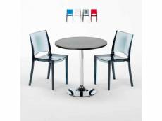 Table ronde noire 70x70cm avec 2 chaises colorées grand soleil set intérieur bar café b-side ghost