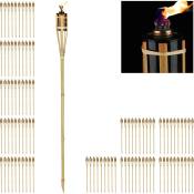 Torche de jardin en lot de 100, flambeaux en bambou, avec mèche, éclairage d'ambiance, hauteur : 90 cm, nature