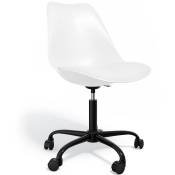 Tulip Style - Chaise de bureau avec roulettes - Chaise de bureau pivotante - Structure noire Tulip Blanc - Cuir végétalien, Métal, pp - Blanc