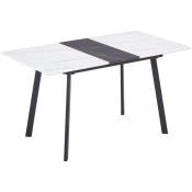 110/140x75x77cm Table télescopique - Marbre blanc & noir avec dégradé - Cadre en acier noirci - Idéal pour les repas de famille et le divertissement