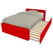 864R - Chambre lit 120x190 1 carré et demi avec deuxième lit gigogne et têtes de lit personnalisables - Rouge - Rouge