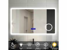 Aica miroir de salle de bain 140cmx80cm multifonctionnel avec couleur led réglable + antibuée + panneau lcd (tactile, haut-parleur bluetooth, horloge,