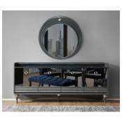 Azura Home Design - Buffet puma 4 portes + miroir 203 cm gris et miroir
