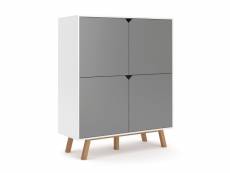 Buffet haut design type scandinave collection aomori 4 portes, coloris blanc et gris mat