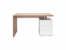Bureau avec rangements 3 tiroirs design bois clair chêne et blanc l140 cm calix