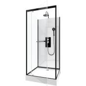 Cabine de douche carrée 90x90x230cm - extra blanc et profilé noir mat - lunar square 90