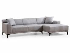 Canapé d'angle à droite moderne en tissu gris clair avec 2 coussin tivano 250 cm