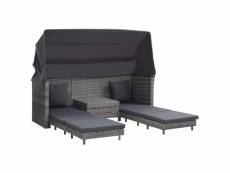 Canapé-lit extensible 3 places avec toit résine tressée gris 46077