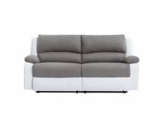 Canapé relax manuel 3 places avec 2 assises xxl detente en microfibre et simili - blanc/gris 9121EGRBL2XL