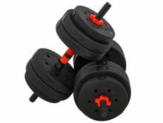 Ensemble d'haltères courtes total 25 kg - barres incluses - entraînement musculaire & haltérophilie - acier hdpe noir rouge