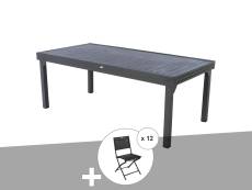 Ensemble repas table extensible rectangulaire alu Graphite Piazza + 12 chaises Modula - Hespéride