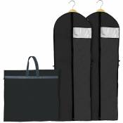 Ersandy - 2PCS Housses de Vêtements Pliable 180 60cm, Housse de Protection Respirante Anti Poussière pour Longue Robe de Soirée Mariée Costumes(Noir)