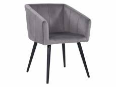 Fauteuil lounge chaise salle à manger en tissu velours gris avec pieds en métal noir fal09049