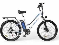 Hitway vélo électrique, e-bike avec pneu 26”,moteur 250w,shimano 7 vitesses, batterie au lithium amovible blanc HITWAY