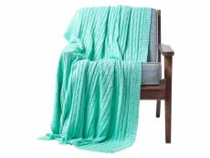 Homescapes plaid en tricot en 100% coton vert pastel,