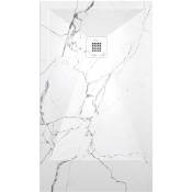 Kroos ® - Receveur de douche Marbre Blanc , finition Lisse Stone 3D, grille de couleur - 150 x 90 cm