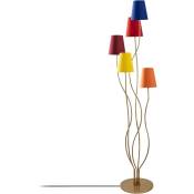 Lampadaire design 5 lampes Roselin H160cm Métal Or et Tissu Bleu, Rouge, Jaune et Orange - Multicolore
