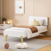 Lit simple 90x190 cm, avec sommier à lattes en bois massif, une tête de lit mignonne, lit enfant style moderne - blanc - Blanc