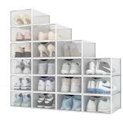 Lot de 18 Boîtes à Chaussures/Rangement Transparentes Blanches Empilables en Plastique 33.4x23x14.5cm