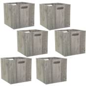 Lot de 6 Boîtes de rangement design bois Mix n' modul - L. 30 x l. 30 cm - 30,5 x 30,5 x 30,5 - Gris