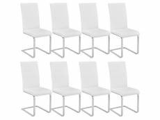 Lot de 8 chaises pieds acier siège de salon cuisine salle à manger design carré élégant blanc helloshop26 08_0000091