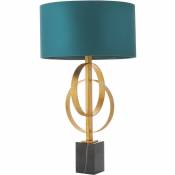 Merano Trento Lampe de table feuille d'or antique et tissu satiné bleu sarcelle