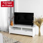 Meuble tv fabriqué en France 2 portes et niches blanc