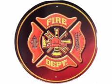 "plaque pompier fire dept ronde rouge logo americain tole usa"