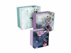 Set de 3 boites de rangement - sakura dream - bleu, violet et rose
