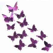 Stickers muraux amovibles décoration 12 violet miroir tridimensionnel papillon miroir pour animaux de compagnie 3D papillon Stickers muraux