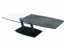 Table basse en acier / céramique coloris marron / gris anthracite - longueur 90-149 x largeur 60 x hauteur 42 cm