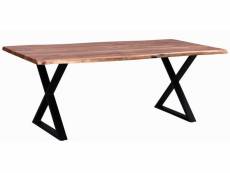 Table bois massif acacia naturel et pieds croisés acier noir vintal 200 cm