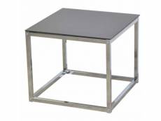 Table d'appoint décorative au design moderne couleur chrome en métal et plaque de verre noire med05131