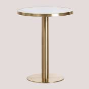 Table de bar ronde en grès (Ø60 cm) Manhattan Sklum Blanc - Blanc Or champagne