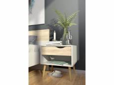 Table de chevet avec un tiroir et un compartiment de rangement, couleur blanc et chêne, dimensions 50 x 49 x 39 cm 8052773355063