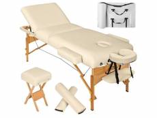 Table de massage pliante 3 zones, tabouret, rouleau + housse beige helloshop26 2008140