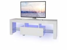 Tv lowboard blanc, 130x49x45 cm, avec éclairage led, en aggloméré 390002545