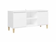 Vidaxl meuble tv avec pieds en bois massif blanc 103,5x35x50