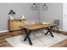 Ensemble de meubles de salon - table 200 front noir pieds x 10 convives - crédence-buffet 140 tall - chêne et noir - style industriel 1118_985