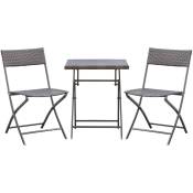 Ensemble meubles de jardin design table carré et chaises pliables résine tressée 4 fils métal noir - Noir