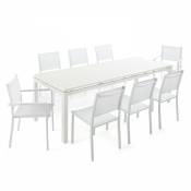 Ensemble table de jardin extensible en aluminium et 8 assises blanc - Blanc