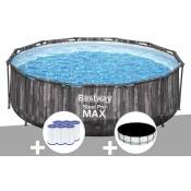 Kit piscine tubulaire ronde Bestway Steel Pro Max décor bois 3,66 x 1,00 m + 6 cartouches de filtration + Bâche de protection