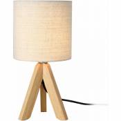 Lampe de bureau table liseuse trépied bois lin 37,5 cm beige bois naturel - Beige