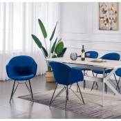 Life Interiors - VALENTINA - Lot de 4 Chaises Scandinaves en Velours Bleues - Style Vintage - Salle à Manger, Cuisine, Bureau - Bleu