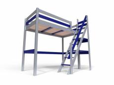 Lit mezzanine bois avec escalier de meunier sylvia 90x200 gris alu,bleu 1130-GB