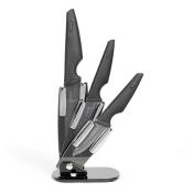 Livoo - Bloc 3 couteaux céramique avec support - Noir
