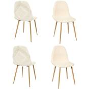 Lot de 4 chaises tissu et pieds métal imitation bois - Dimensions : Longueur 50 cm x Largeur 44 cm x Hauteur 86 cm. - Beige